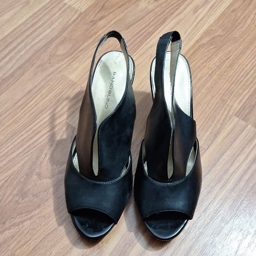 Bandolino Mirabella Black Sling Back Heels Open Toe Shoes 8 Womens